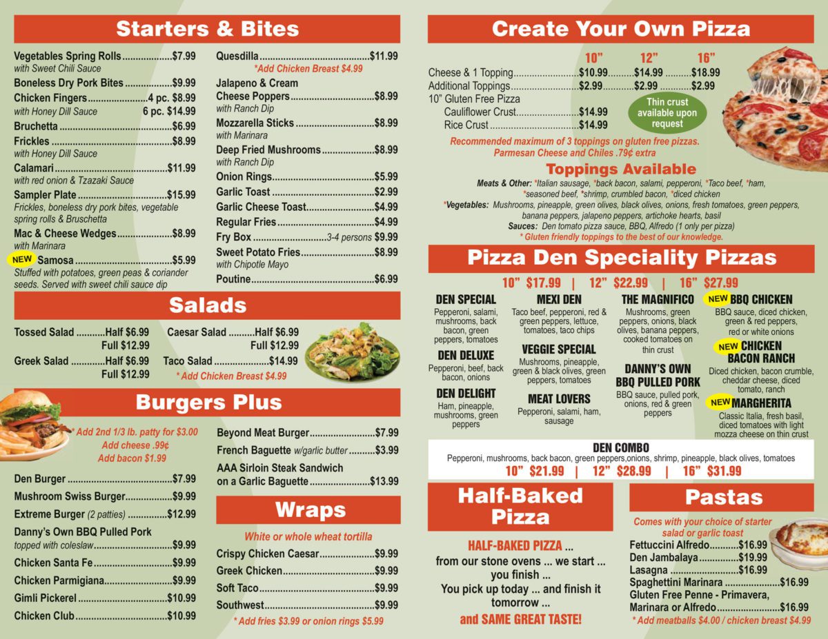 Menu - Pizza Den