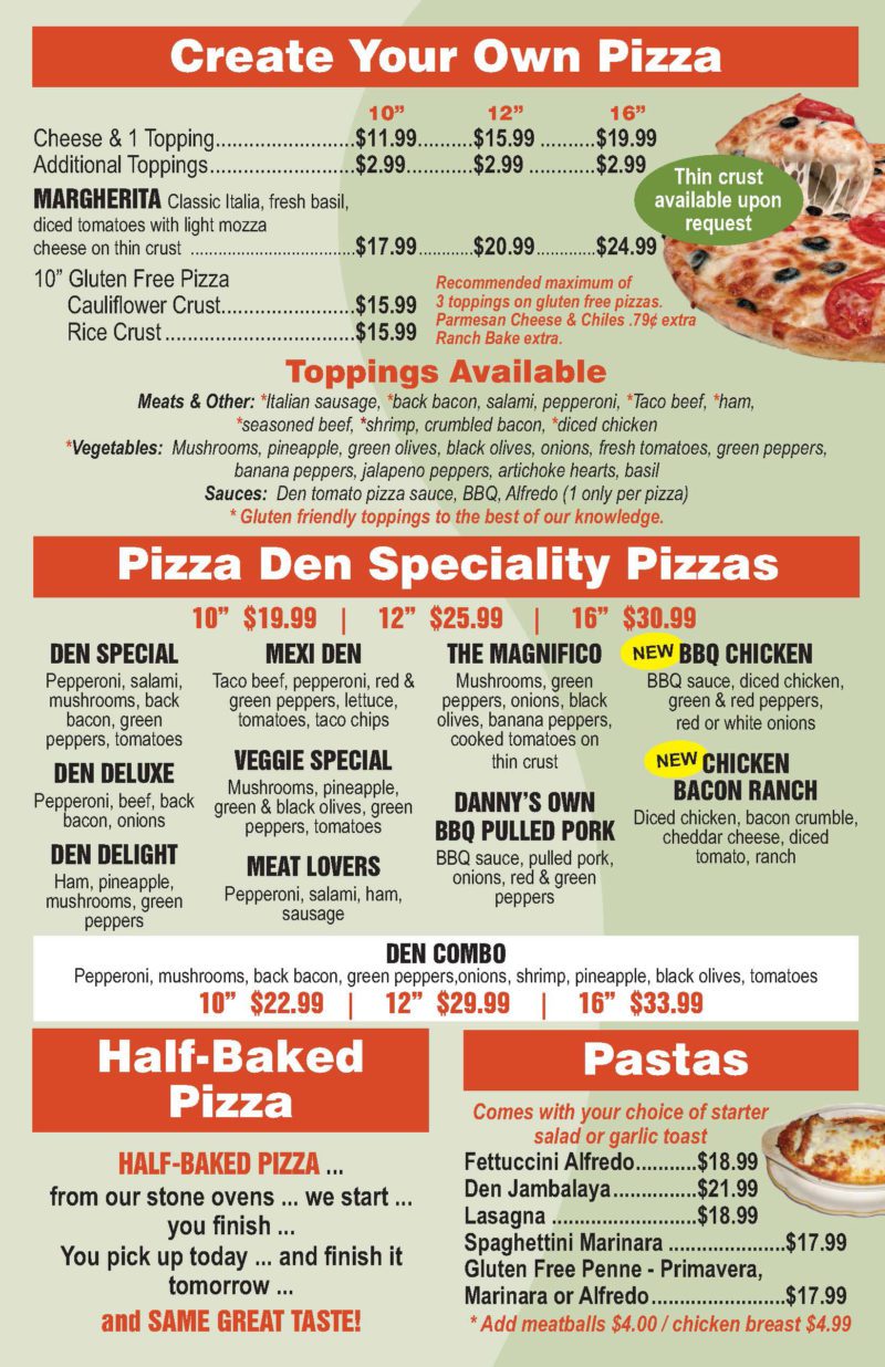 Menu - Pizza Den